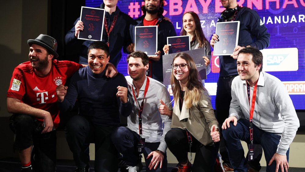 1st prize to the team working with adidas at the FC Bayern HackDays 2018 event at Allianz Arena on January 22, 2018 in Munich, Germany. (Photo by Adam Pretty/Bongarts/Getty Images)