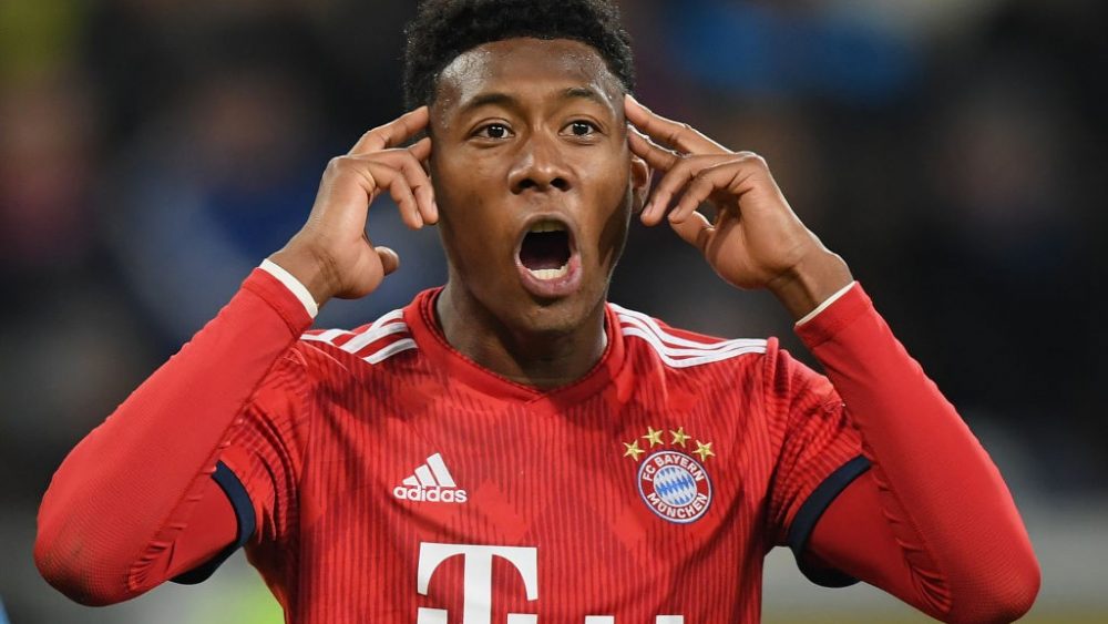 SINSHEIM, GERMANY - JANUARY 18: David Alaba of FC Bayern Muenchen reacts during the Bundesliga match between TSG 1899 Hoffenheim and FC Bayern Muenchen at PreZero-Arena on January 18, 2019 in Sinsheim, Germany. (Photo by Matthias Hangst/Bongarts/Getty Images)