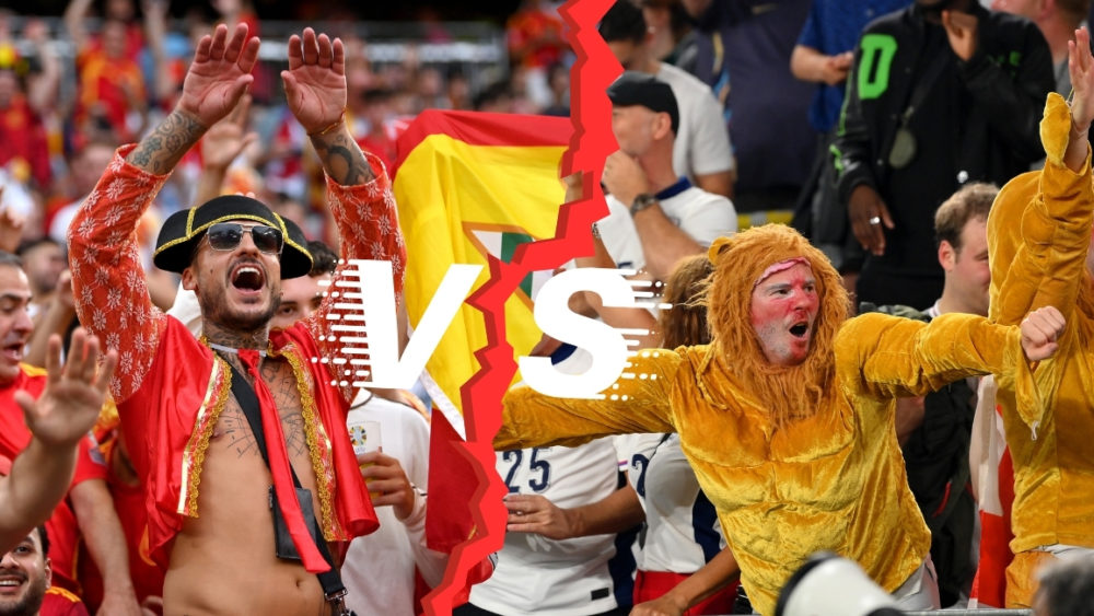 Spanische Fans (links) und englische Fans (rechts)