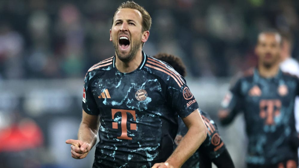 Ein jubelnder Harry Kane, FC Bayern.