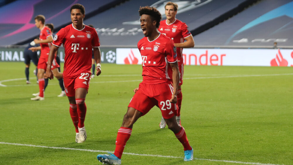 Kingsley Coman jubelt über sein Siegtor für den FC Bayern im Champions-League-Finale 2020.