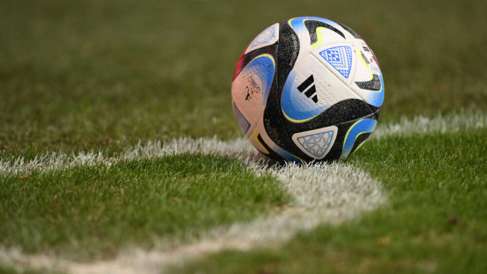Ein Fußball liegt auf dem Rasen.