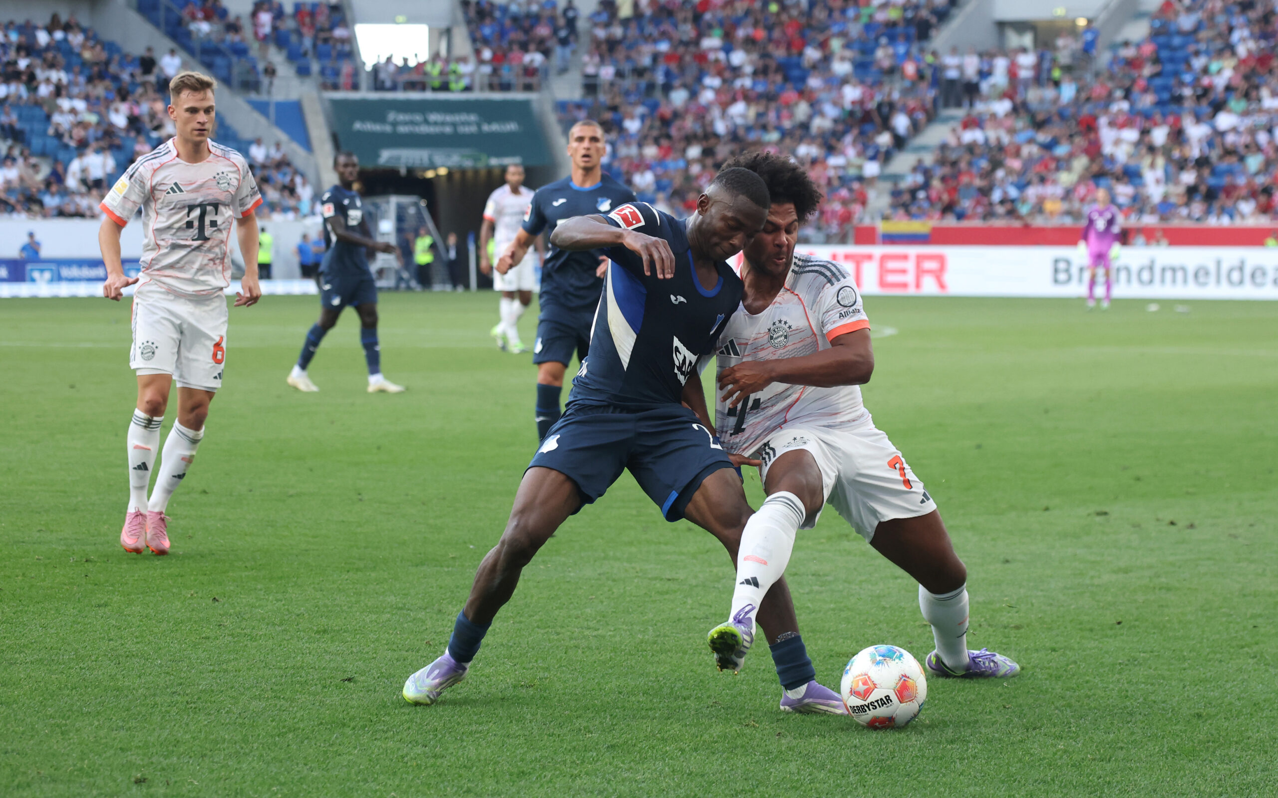 Serge Gnabry im Zweikampf für den FC Bayern gegen die TSG Hoffenheim.