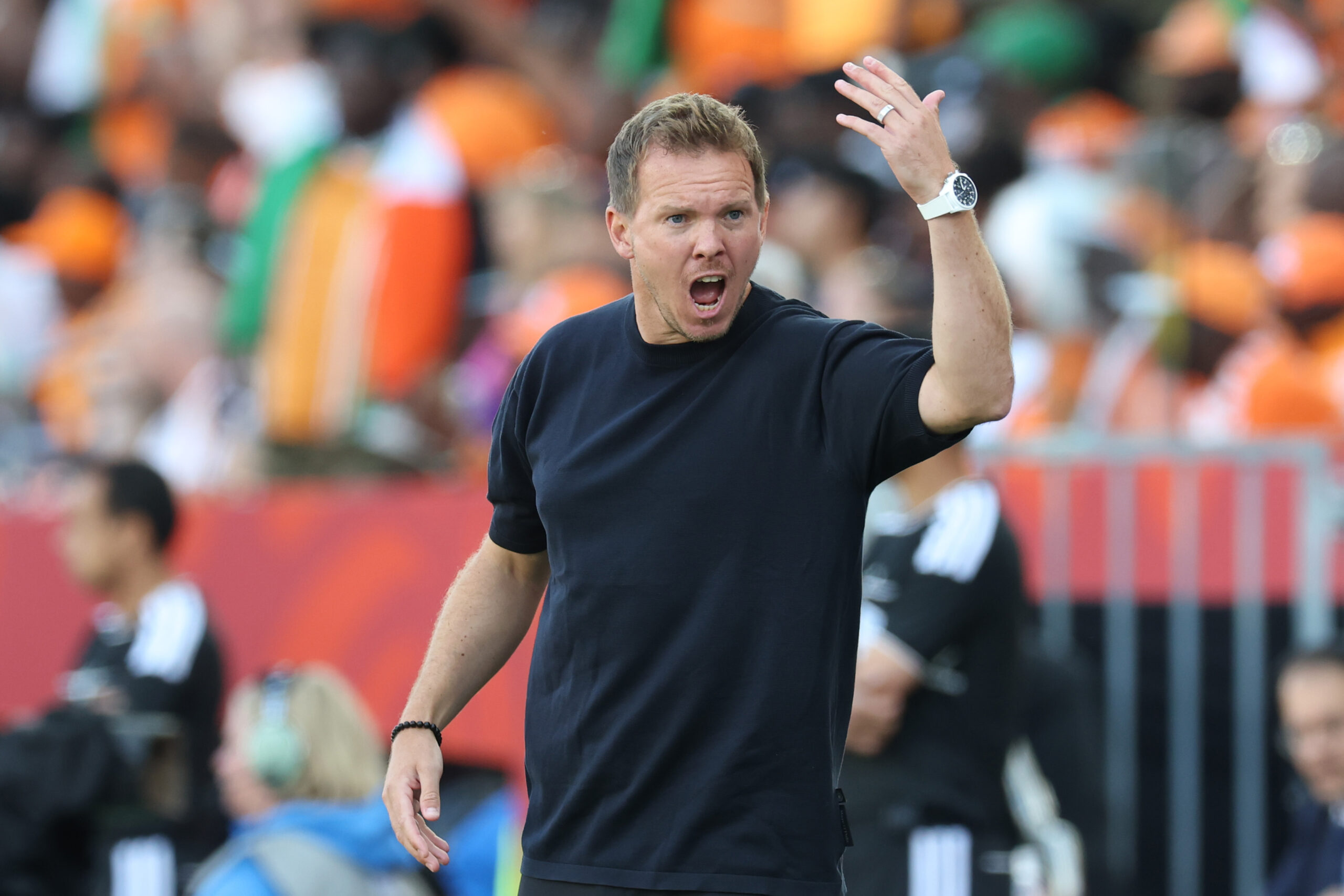 Julian Nagelsmann (DFB-Team, Deutschland) mit purer Emotion bei der WM 2026. Er hebt die Hand und schreit.