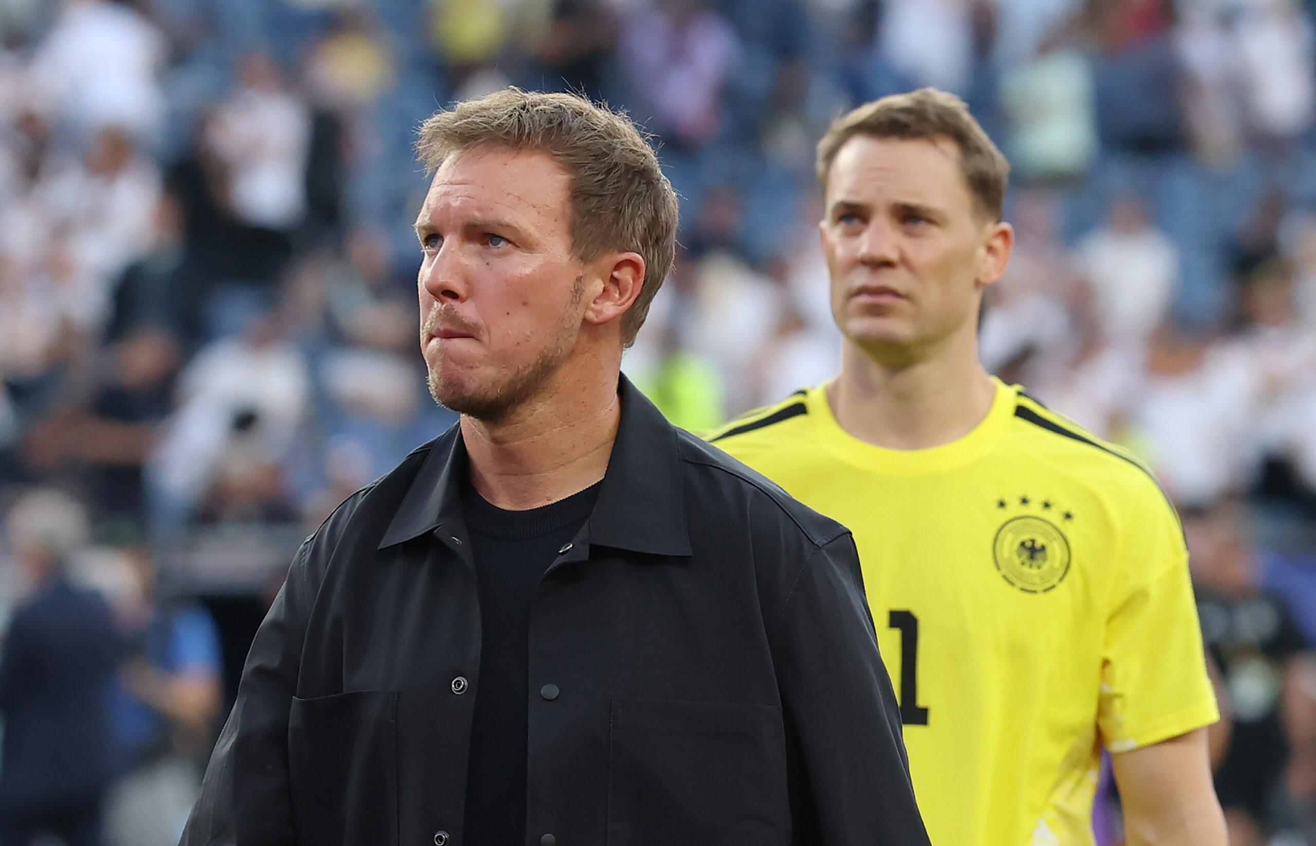 Julian Nagelsmann und Manuel Neuer (DFB-Team) fassungslos.